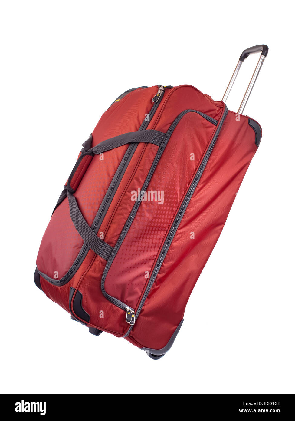 À roues sac fourre-tout en rouge sur fond blanc Banque D'Images