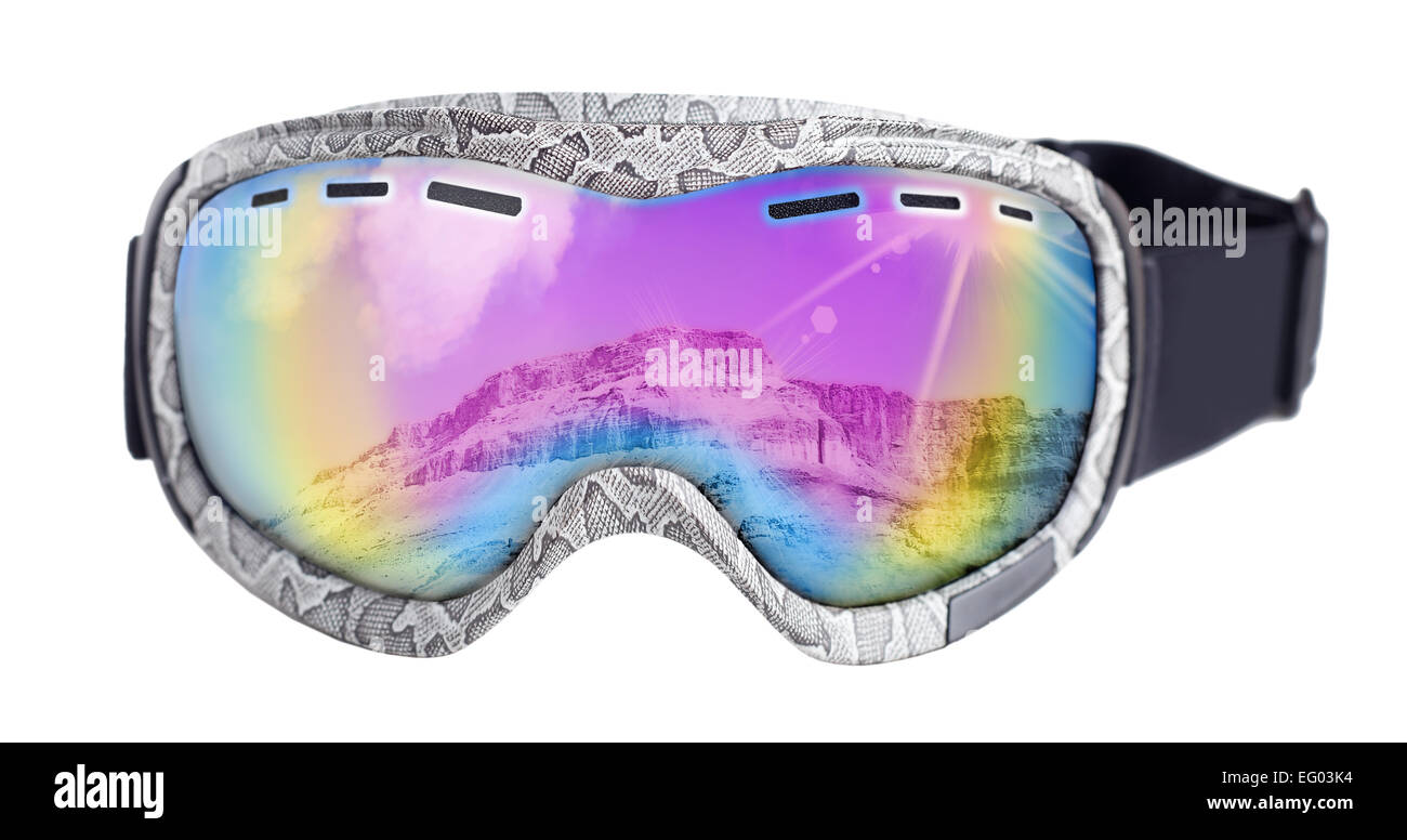 Lunettes de snowboard fond blanc isolé Banque D'Images