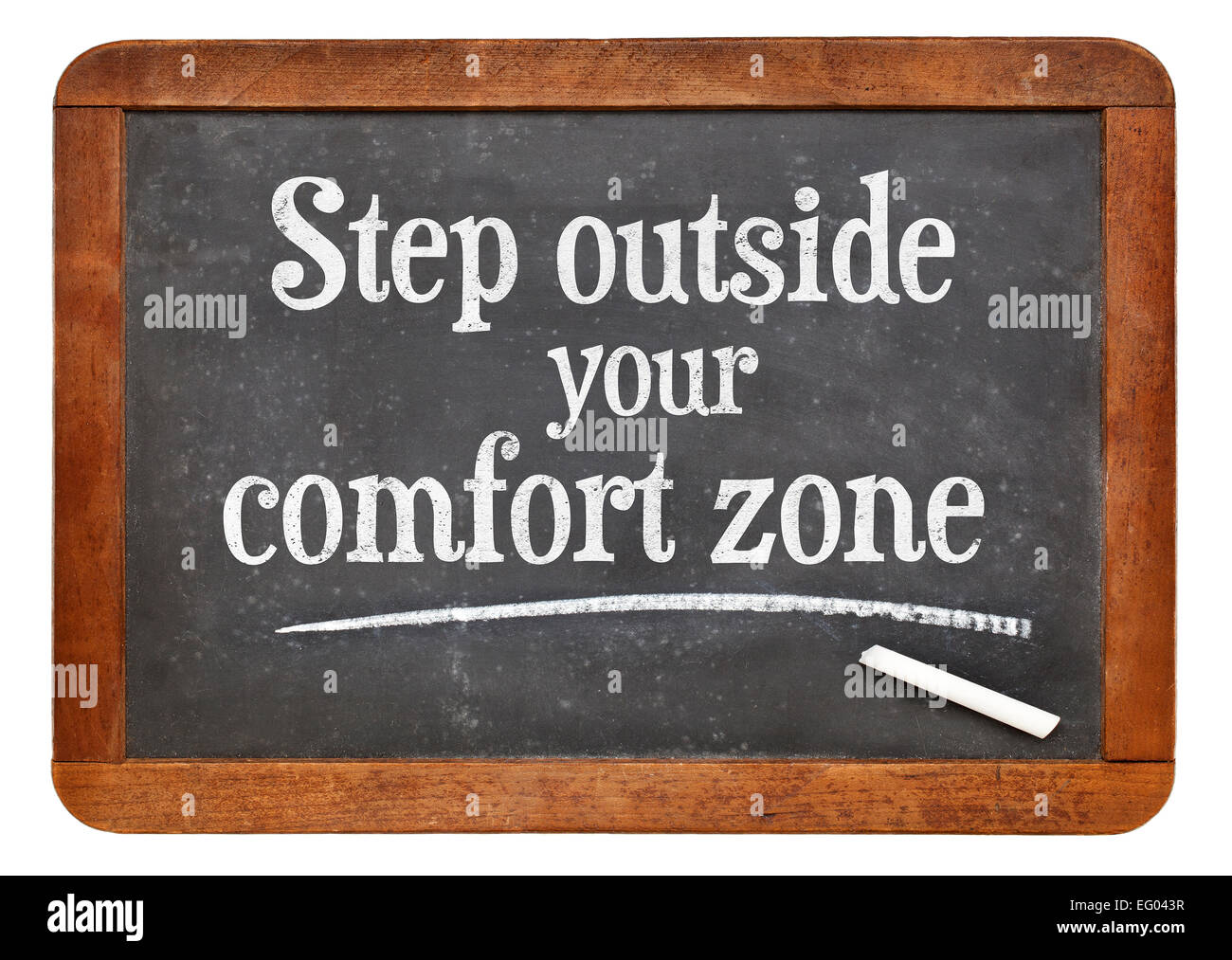 Sortir de votre zone de confort - des conseils de motivation sur un tableau noir ardoise vintage Banque D'Images