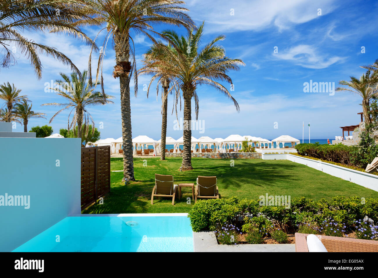 Piscine de la villa de luxe, Crète, Grèce Banque D'Images