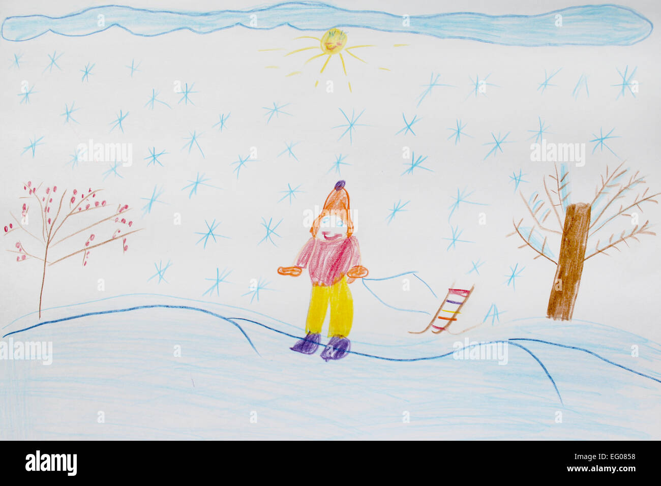 De dessins d'enfants de l'image de l'article sur les pistes de ski Banque D'Images