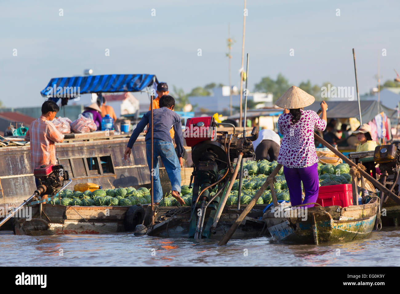 Marché flottant de Cai Rang, Can Tho, Delta du Mékong, Vietnam Banque D'Images