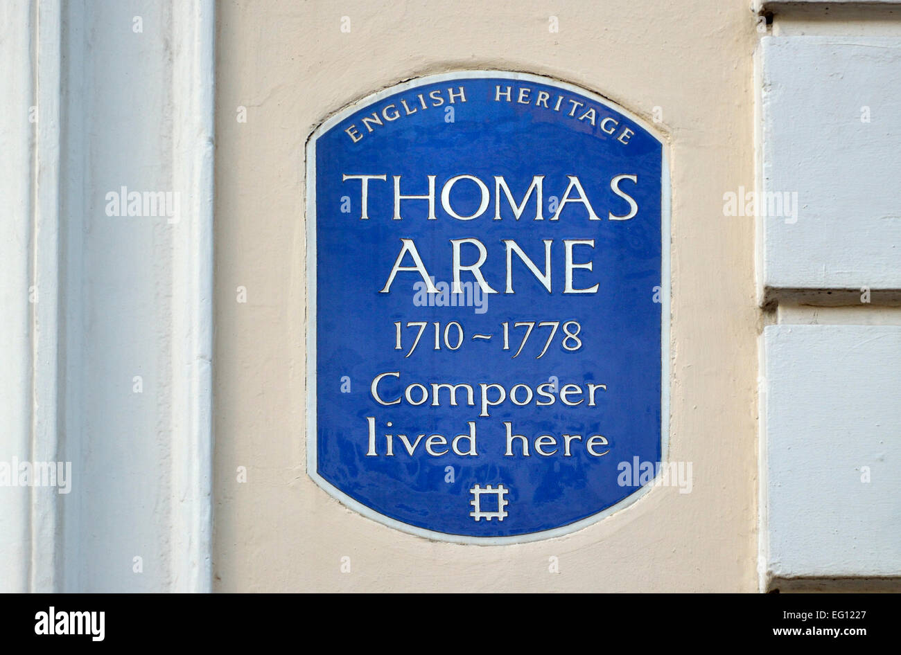 Londres, Angleterre, Royaume-Uni. Blue plaque commémorative : Thomas Arne (1710-1778) compositeur habité ici, 31 King Street, Covent Garden, West Banque D'Images