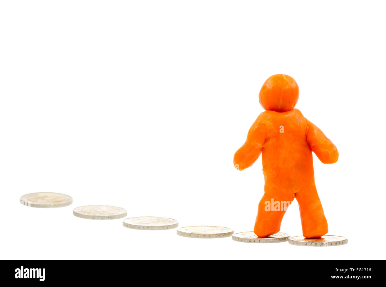 Self-made à la suite d'une figure humaine plasticine trail de l'argent. Banque D'Images