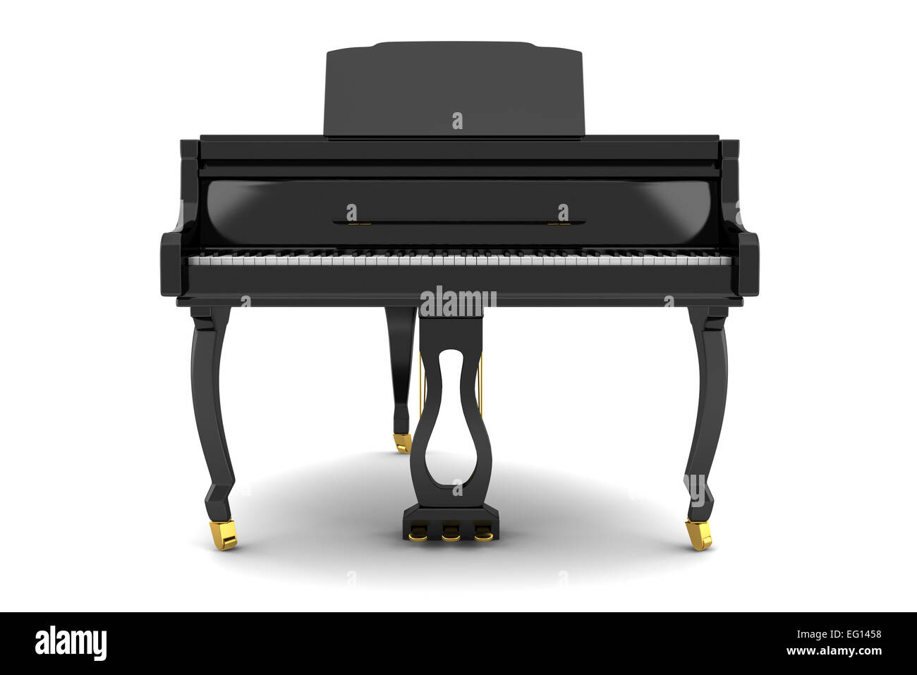 Piano à queue noir isolé sur blanc avec Banque D'Images