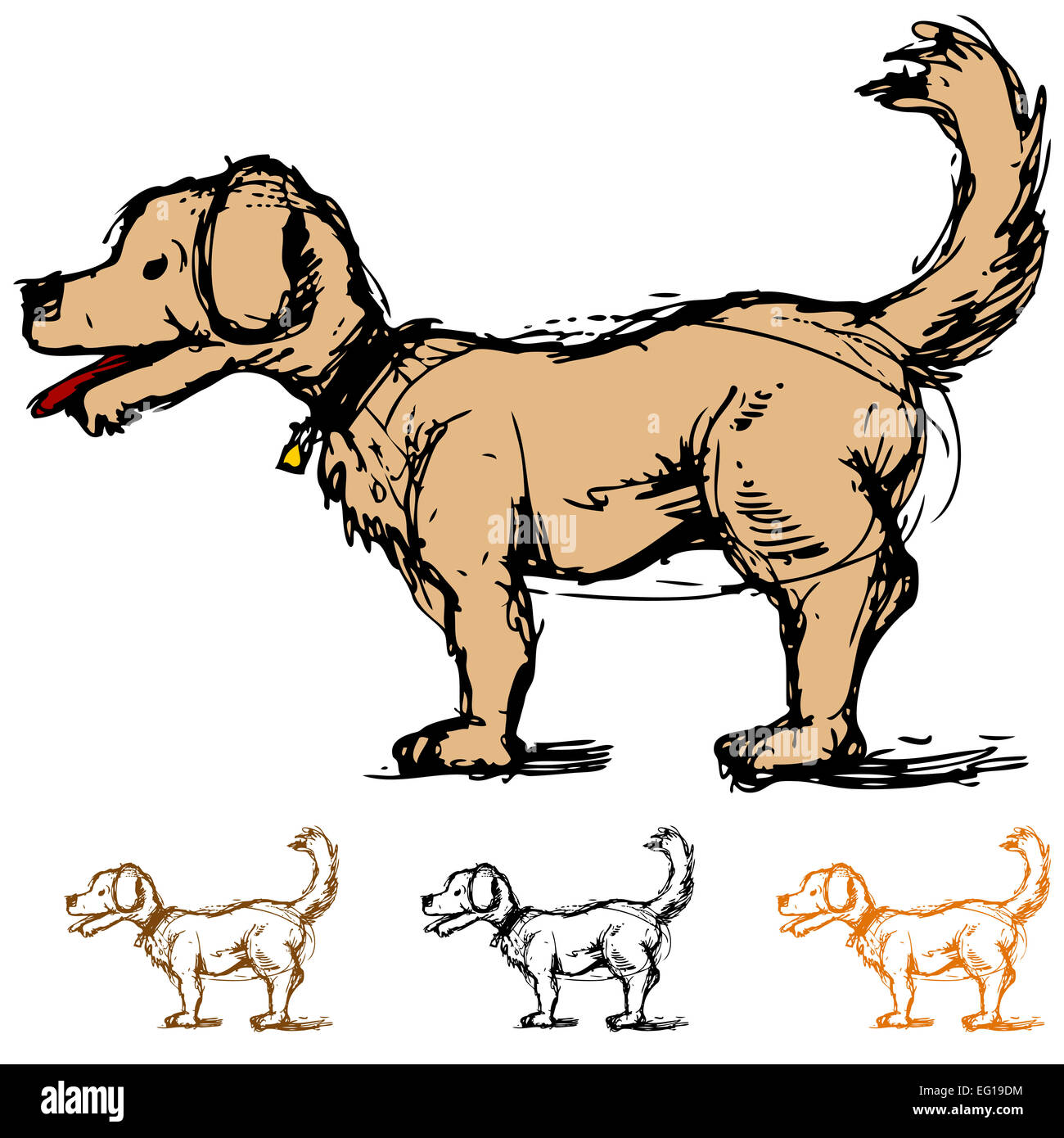 L'image d'un croquis d'un dessin de chien dans une vue de profil. Banque D'Images