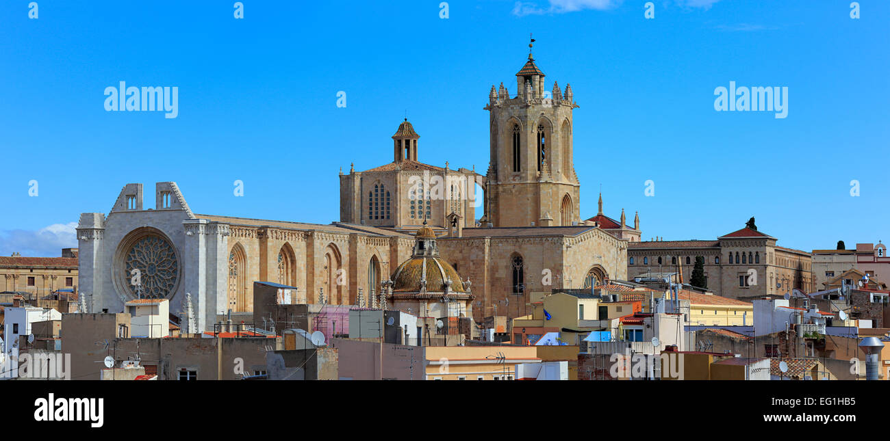 La cathédrale, vue depuis la tour de Pretorian, Tarragone, Catalogne, Espagne Banque D'Images