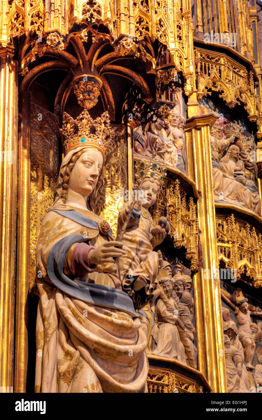 Sainte Vierge, sculpture médiévale, Cathédrale, Tarragone, Catalogne, Espagne Banque D'Images