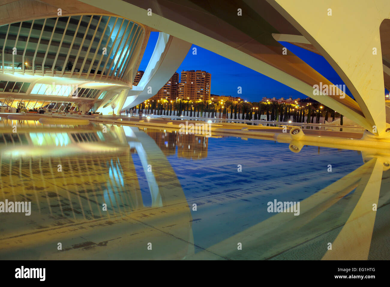 Cité des Arts et des sciences (Ciudad de las Artes y las Ciencias) la nuit, Valence, Communauté Valencienne, Espagne Banque D'Images