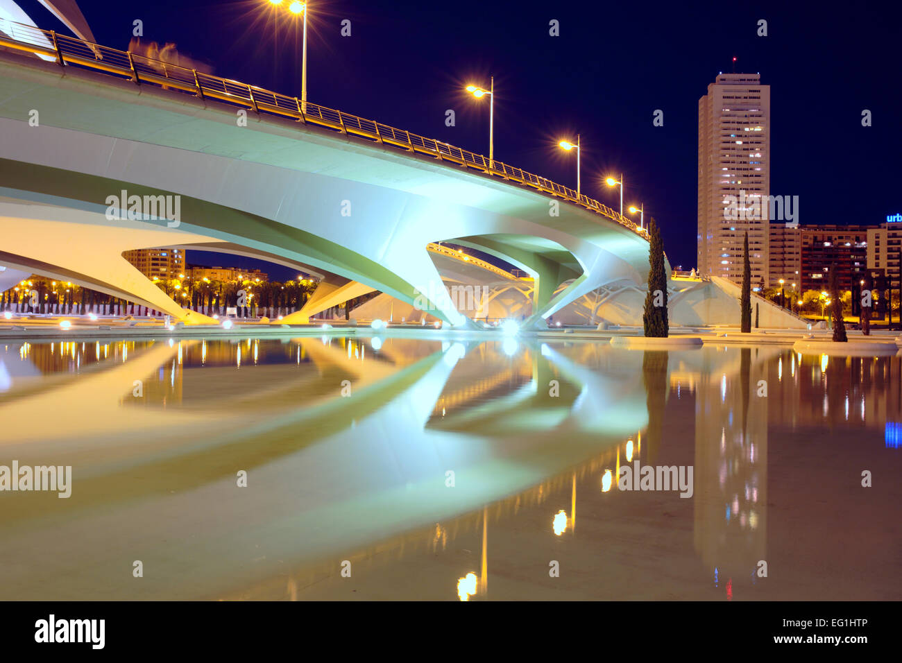 Cité des Arts et des sciences (Ciudad de las Artes y las Ciencias) la nuit, Valence, Communauté Valencienne, Espagne Banque D'Images