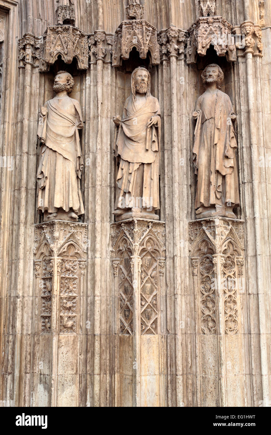 Portail des apôtres de la cathédrale de Valence, Valence, Communauté Valencienne, Espagne Banque D'Images