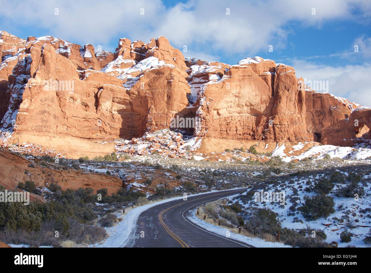 Arches National Park près de Moab, Utah en hiver avec la neige. Banque D'Images