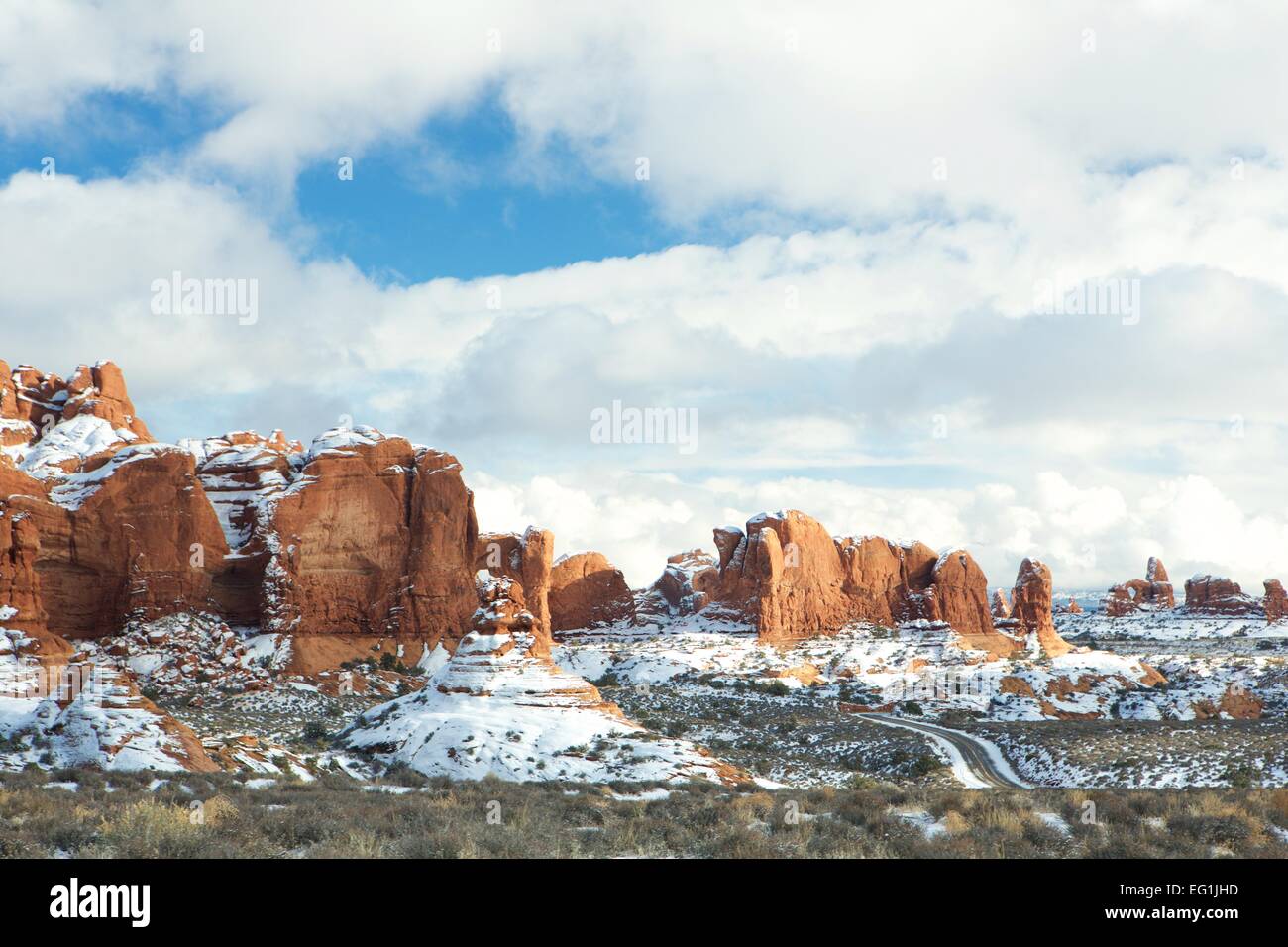 Arches National Park près de Moab, Utah en hiver avec la neige. Banque D'Images