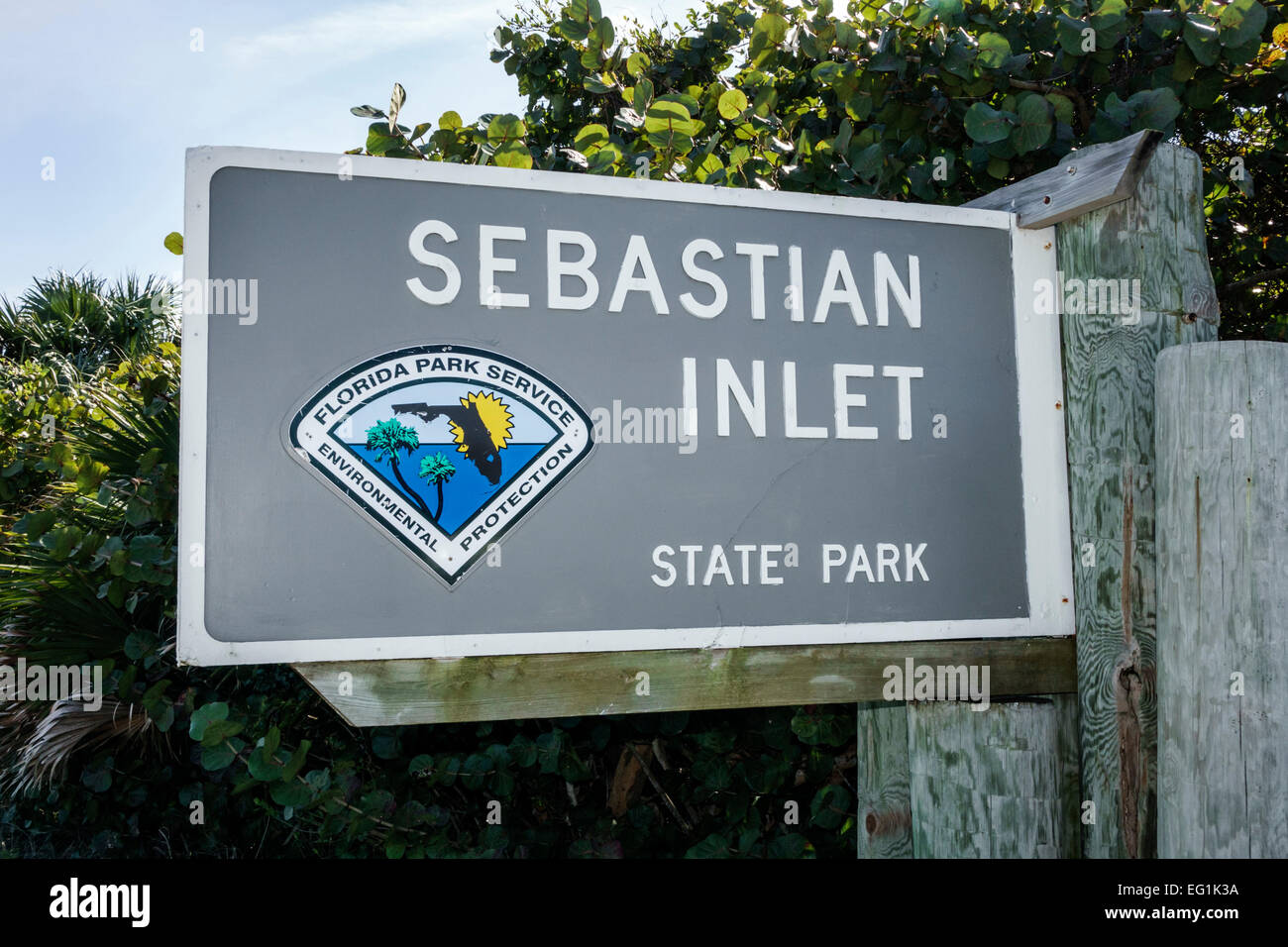 Sebastian Florida,North Hutchinson Orchid Island,Sebastian Inlet Water State Park,panneau,logo,entrée,les visiteurs Voyage tourisme touristique la Banque D'Images