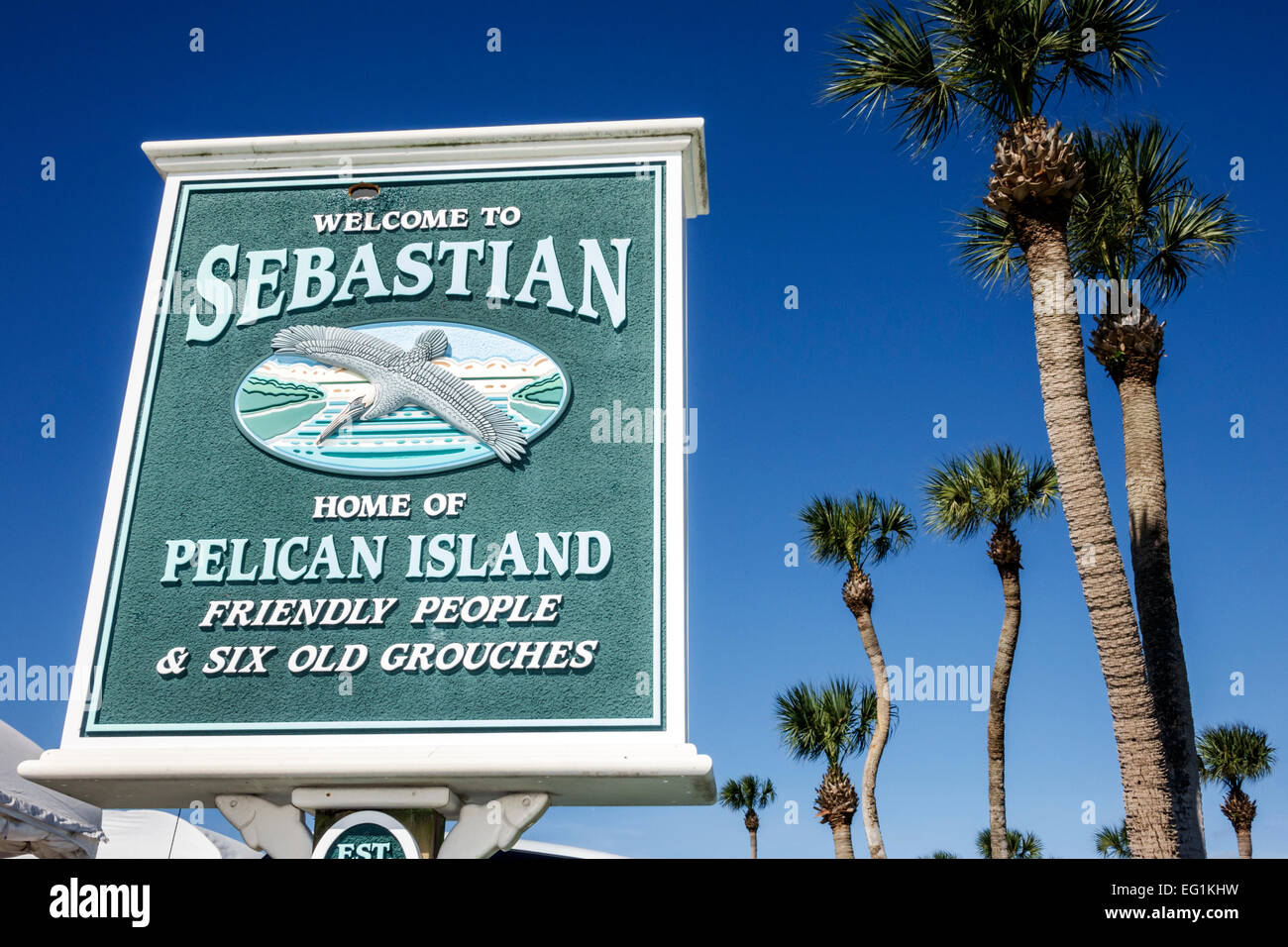 Sebastian Florida,signe,logo,bienvenue,les visiteurs Voyage tourisme touristique repère culturel, groupe de vacances personnes personne sc Banque D'Images