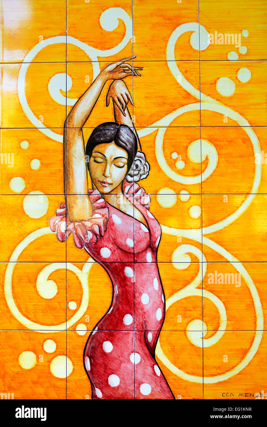 Danseuse de Flamenco, Séville, l'azulejo, Andalousie, Espagne Banque D'Images