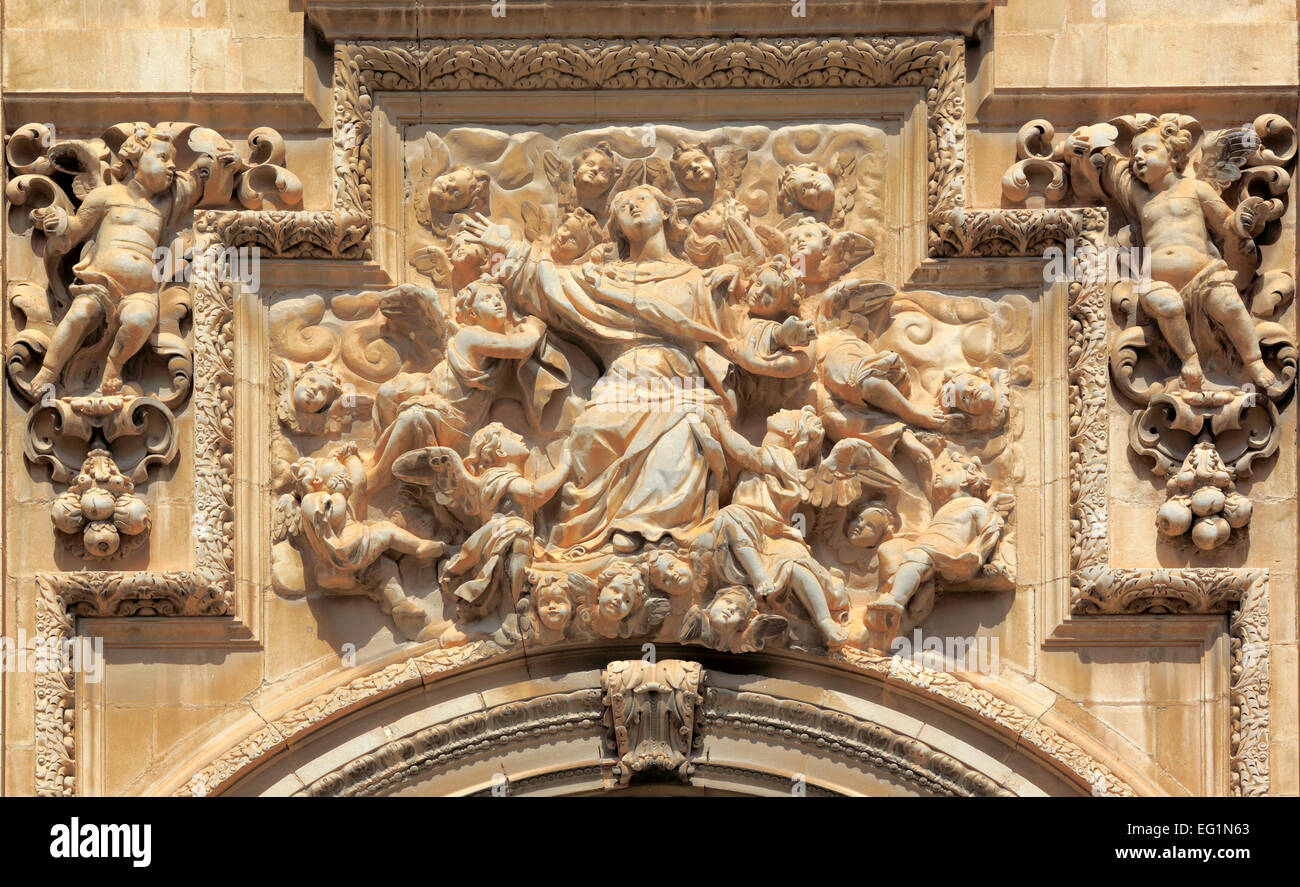 Sainte Vierge, soulagement, sculpturale, la cathédrale de Jaén, Andalousie, Espagne Banque D'Images