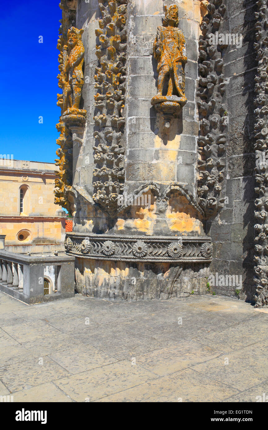 Décoration sculpturale de l'église du couvent, le couvent de l'Ordre du Christ (Convento de Cristo), Tomar, Portugal Banque D'Images