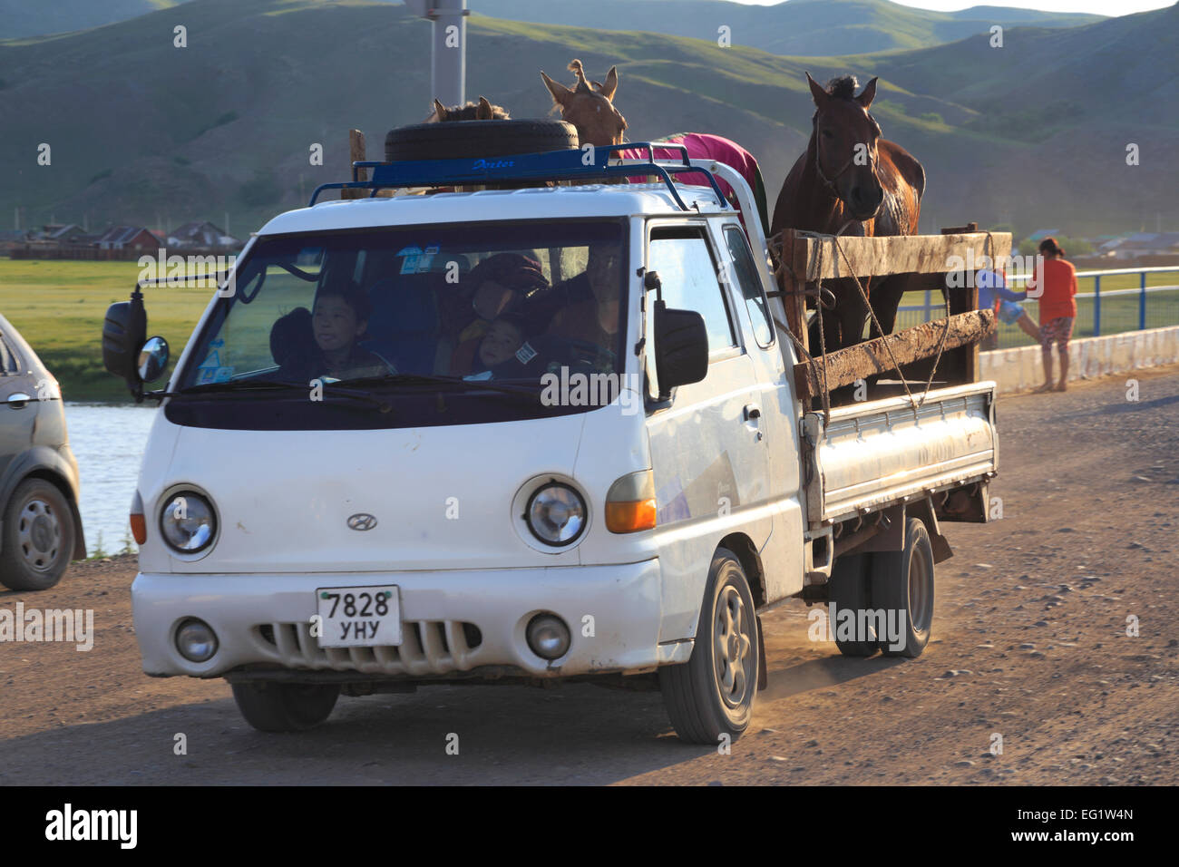 En route, steppe orhon, province de Bulgan, Mongolie Banque D'Images