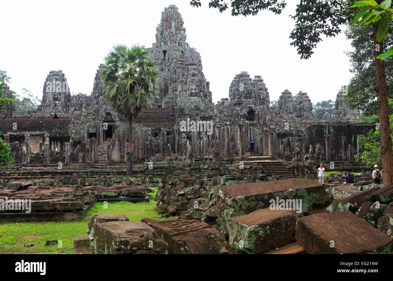 Temple Bayon (12ème siècle), Angkor Thom, au Cambodge Banque D'Images