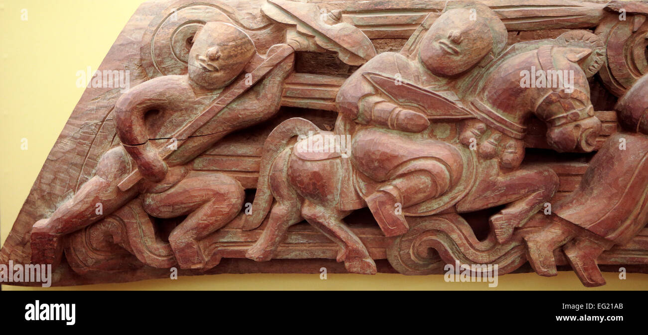 Bas-relief en bois, Musée des beaux-arts, Hanoi, Vietnam Banque D'Images