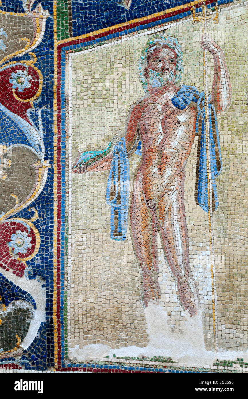 Neptune et mosaïque murale, Salacia en Maison 22 (Casa Nettuno e Anfitrite), 1er siècle après J.-C., Herculanum, Ercolano, Campanie, Italie Banque D'Images