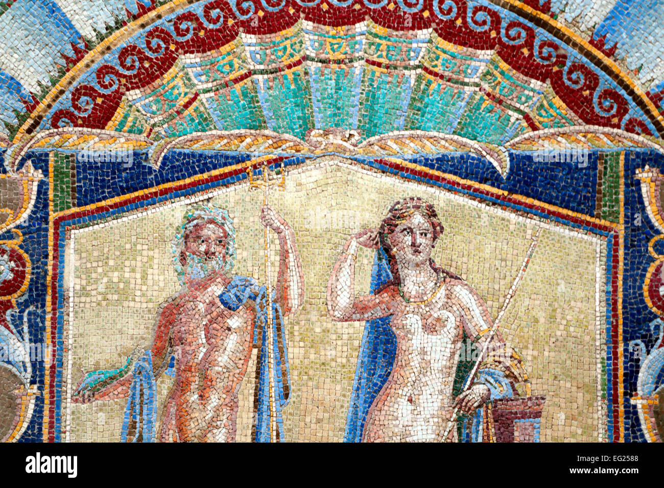 Neptune et mosaïque murale, Salacia en Maison 22 (Casa Nettuno e Anfitrite), 1er siècle après J.-C., Herculanum, Ercolano, Campanie, Italie Banque D'Images