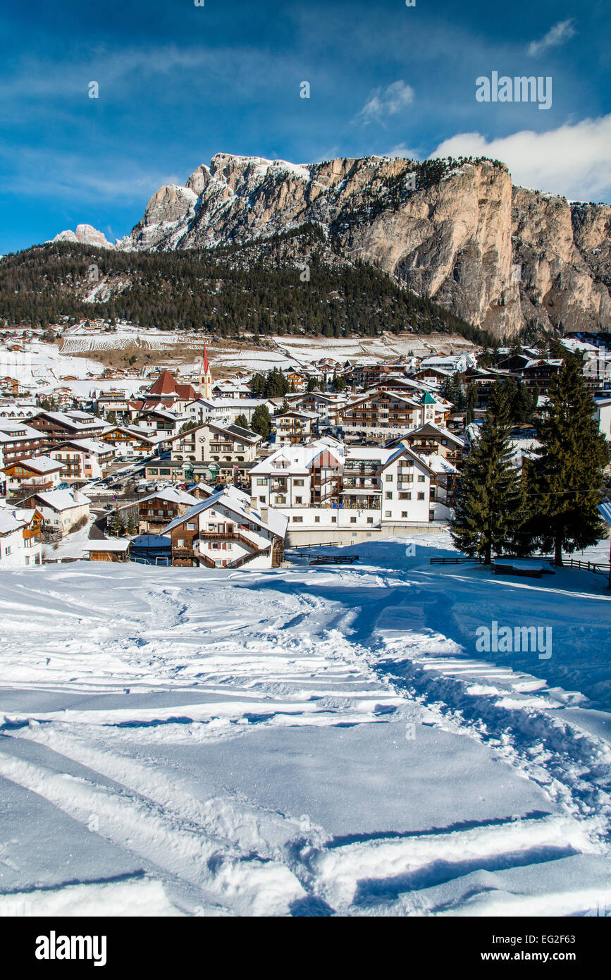 Vue d'hiver de Selva di Val Gardena, l'Alto Adige - Tyrol du Sud, Italie Banque D'Images