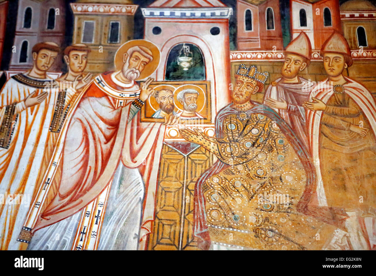 Fresques de la chapelle San Silvestro (1246), basilique des Quatre-saints-Couronnés Basilique, Rome, Italie Banque D'Images