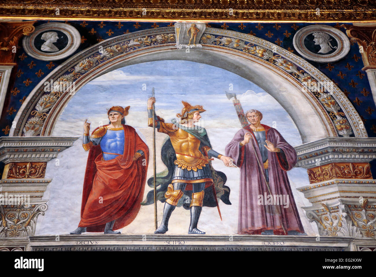 Scipion, Cicéron, Dèce. Fresque de Ghirlandaio (1482), Palazzo Vecchio, Florence, Toscane, Italie Banque D'Images