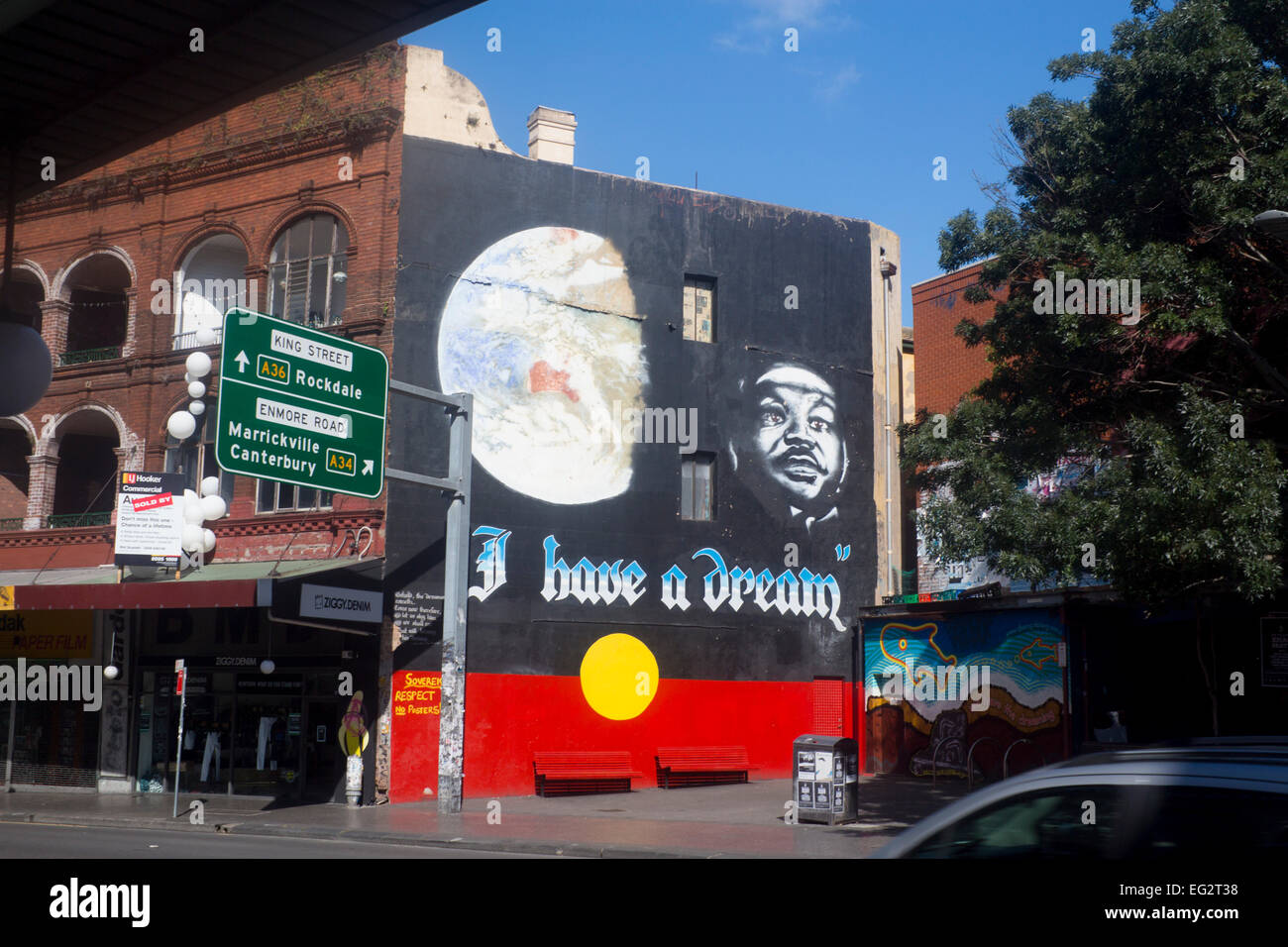 Martin Luther King "I Have a Dream' murale sur fond du pavillon autochtone King Street Newtown Sydney NSW Australie Nouvelle Galles du Sud Banque D'Images