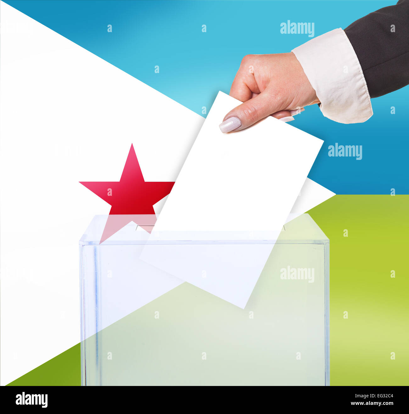 Vote au scrutin électoral, sous le drapeau de Djibouti Banque D'Images