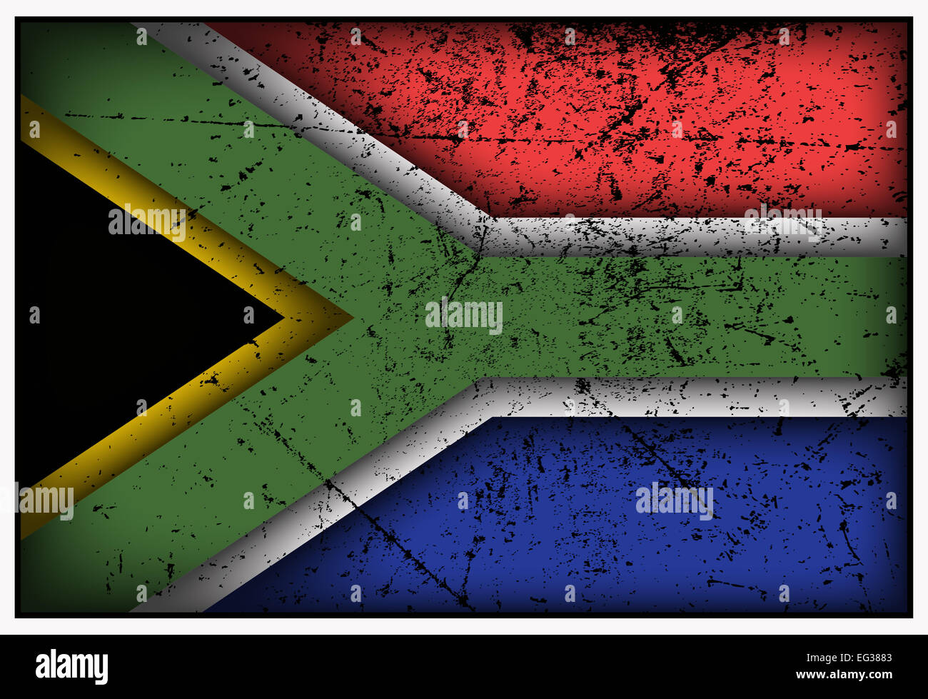 Un dessin du drapeau de l'Afrique du Sud et grunged isolé sur fond blanc Banque D'Images