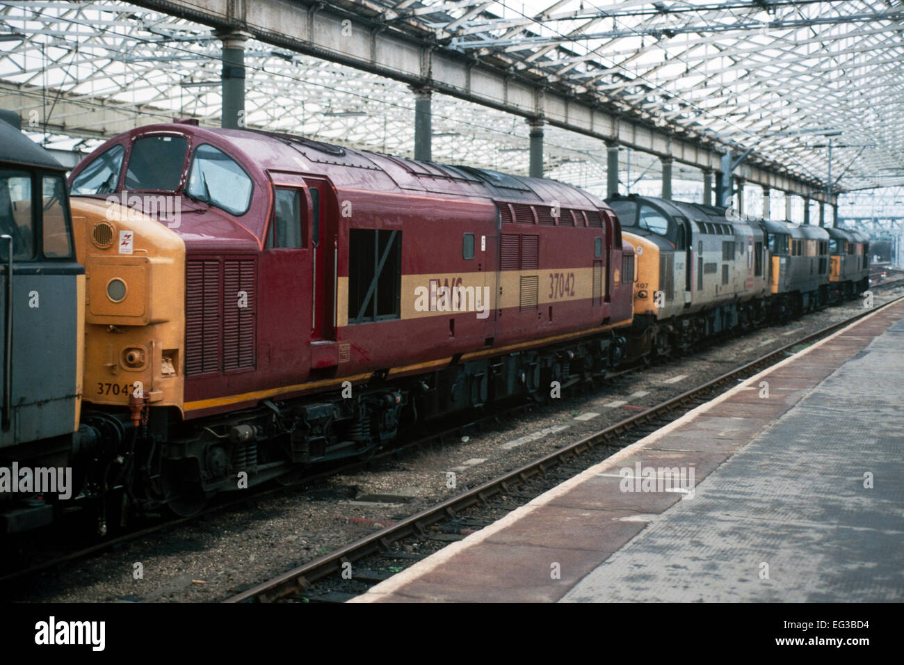 Nombre de locomotives diesel 37045 en livrée ews en station debout rugby en 1997 Banque D'Images