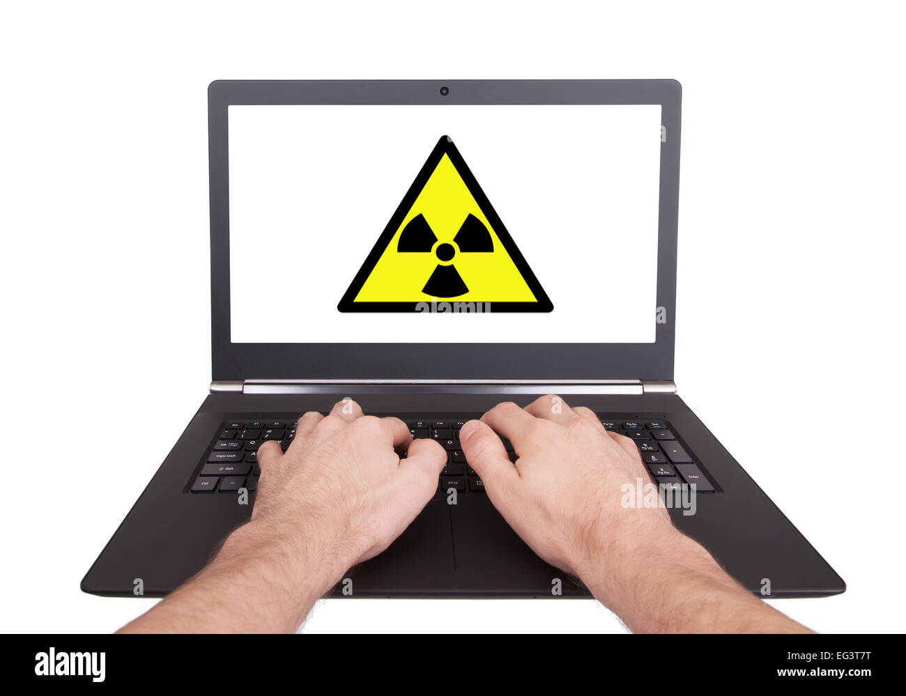 Man working on laptop, rayonnement, isolé Banque D'Images