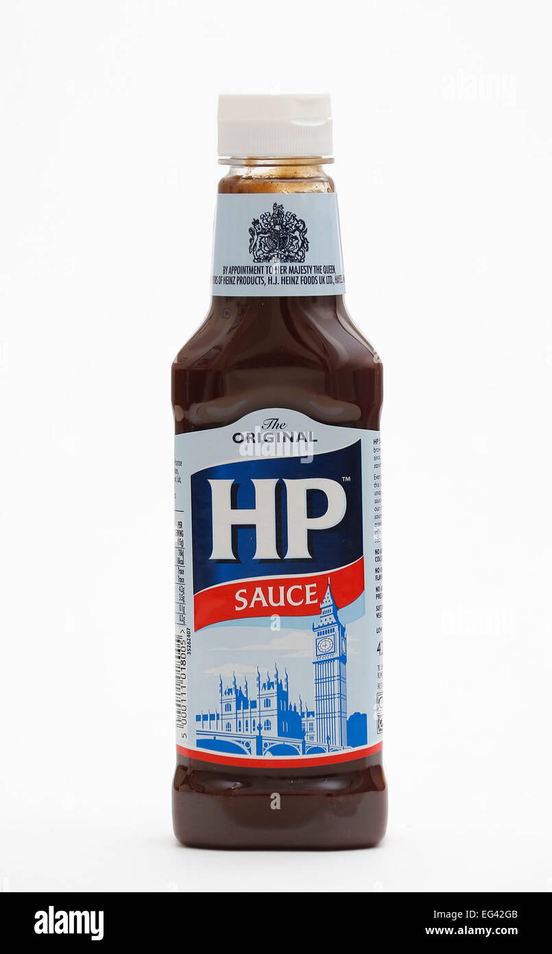 Sauce HP d'origine en plastique en bouteille squeezy. Banque D'Images