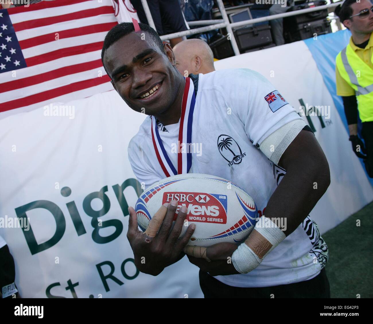 Las Vegas, NV, USA. Feb 15, 2015. Jerry Tuwai présents pour 2015 USA Tournoi international de rugby à VII - SUN, Sam Boyd Stadium, Las Vegas, NV le 15 février 2015. Credit : James Atoa/Everett Collection/Alamy Live News Banque D'Images