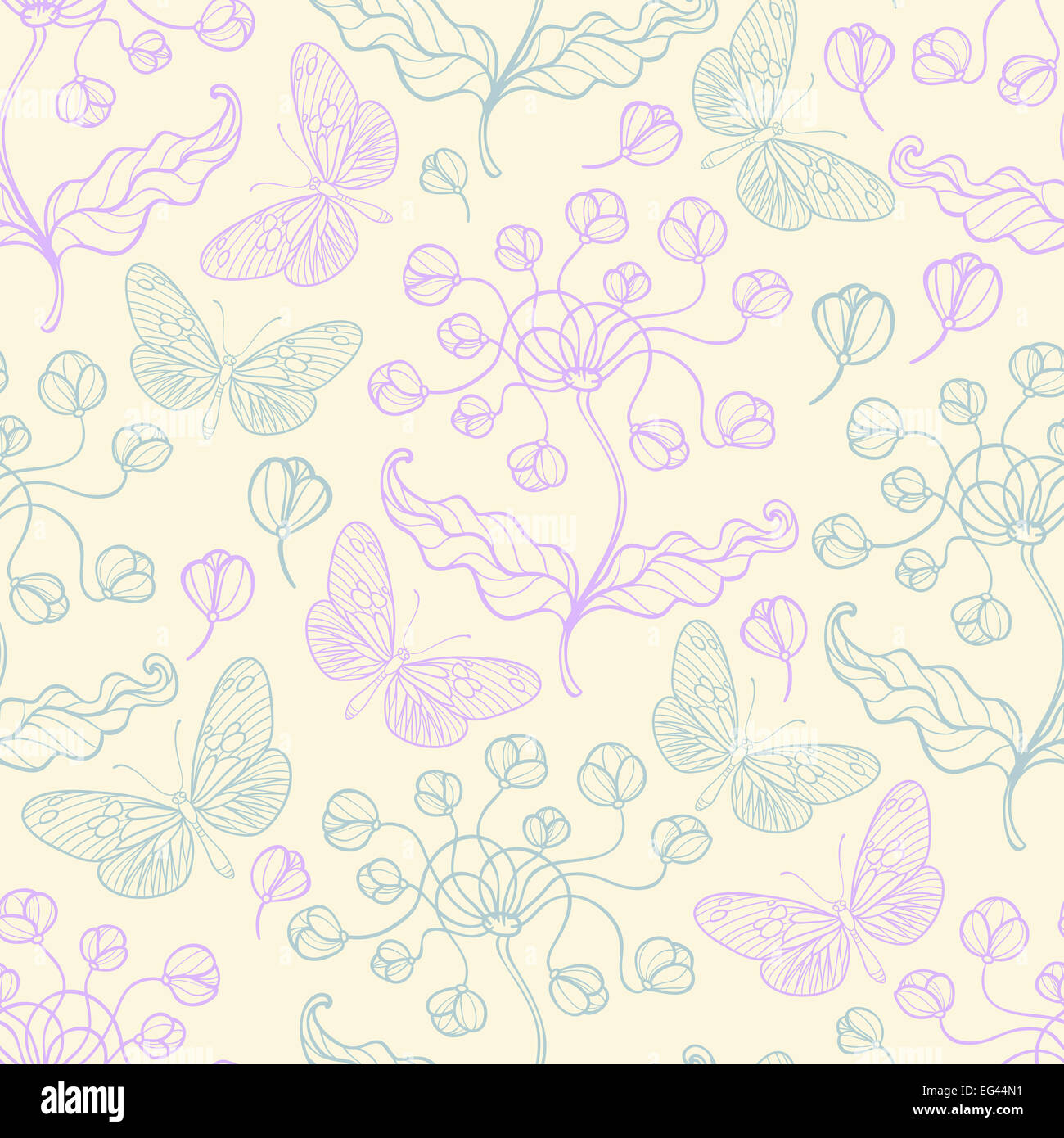 Hand drawn seamless pattern avec fleurs violettes Banque D'Images