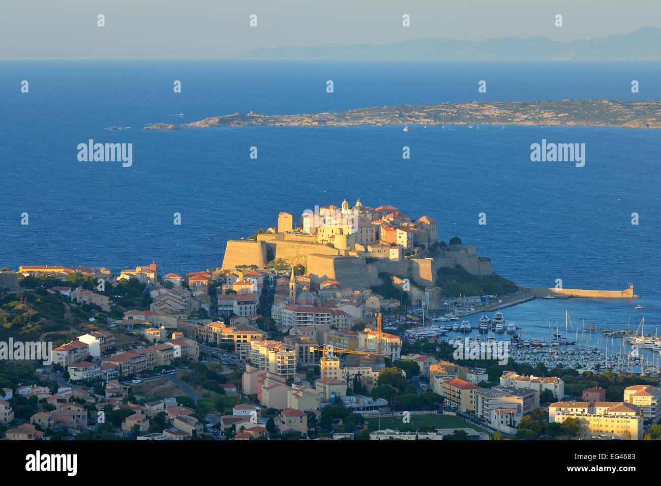 La ville de Calvi avec citadelle et plaisance, Haute-Corse, Corse, France Banque D'Images