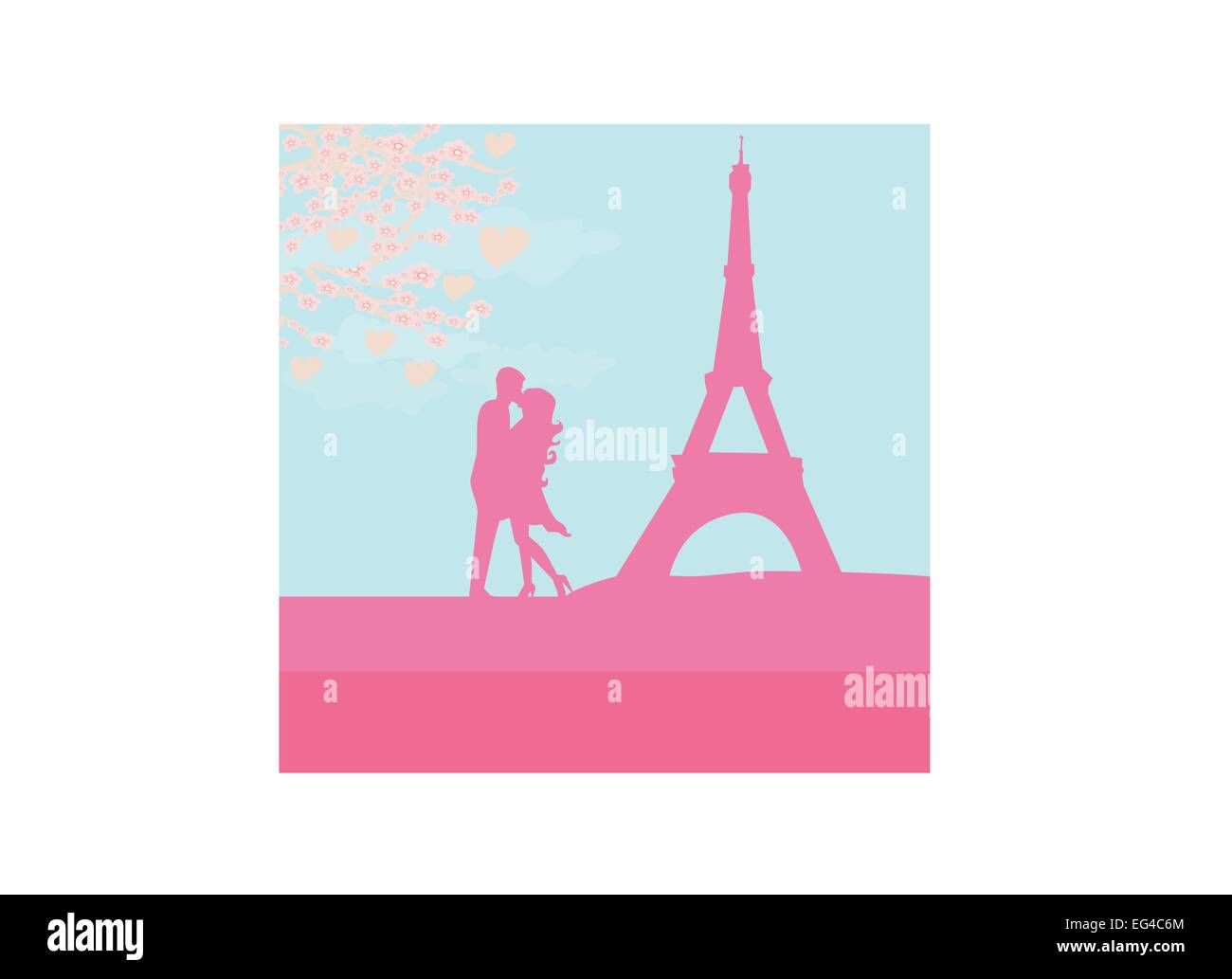 Couple romantique baiser à Paris près de la Tour Eiffel Illustration de Vecteur