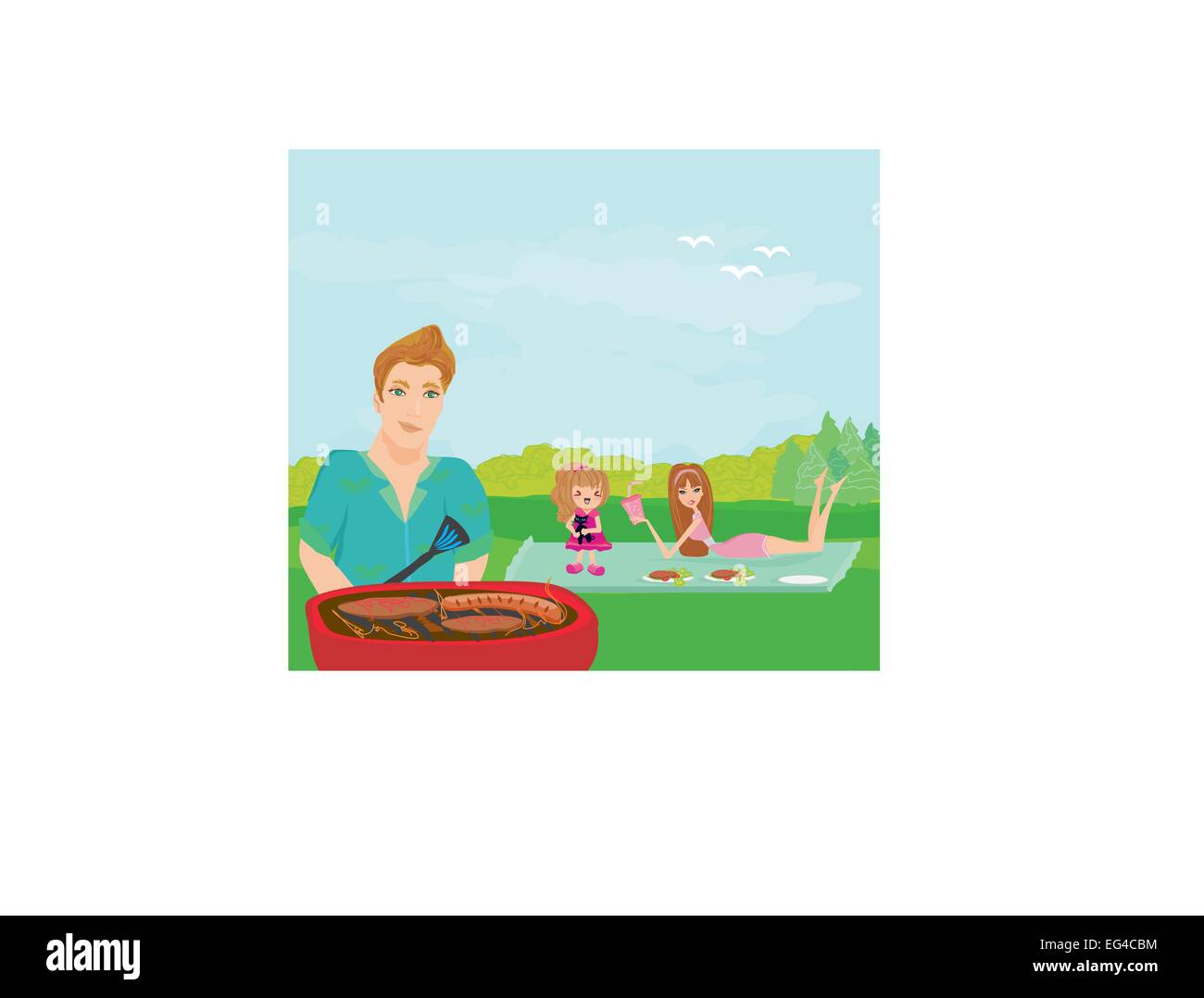 Un vecteur illustration d'une famille faire un pique-nique dans un parc Illustration de Vecteur