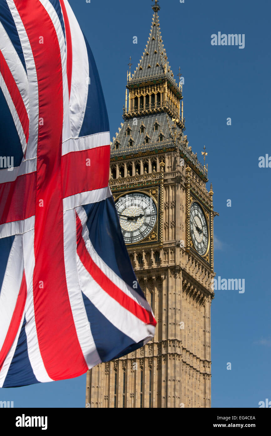 Big Ben Union Jack Flag Westminster London England UK Juin 2013. Banque D'Images