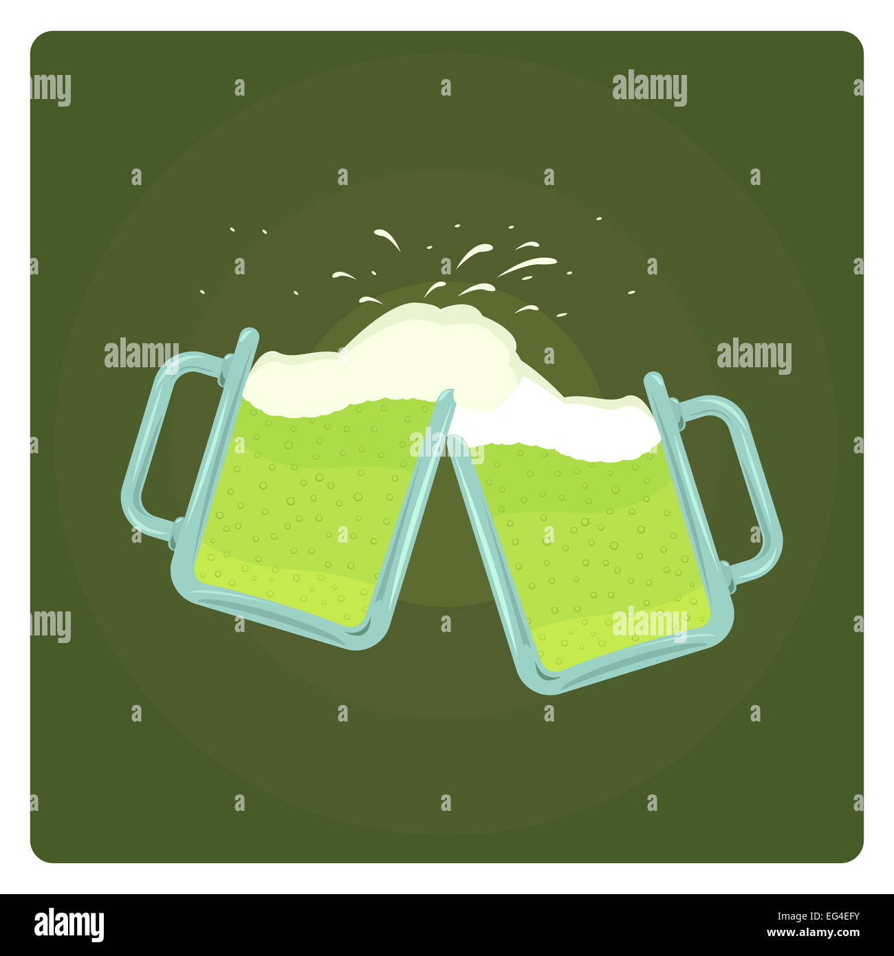 Vector illustration de deux verres plus d'éclaboussures fond vert, le jour de la Saint Patrick Banque D'Images