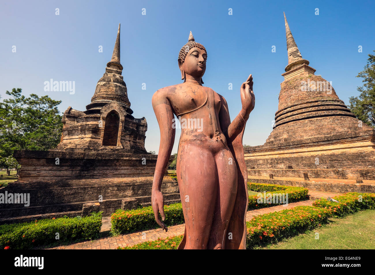 L'Asie. La Thaïlande, l'ancienne capitale du Siam. Parc archéologique de Sukhothai, classé au Patrimoine Mondial de l'UNESCO. Wat Sa Sri. Banque D'Images