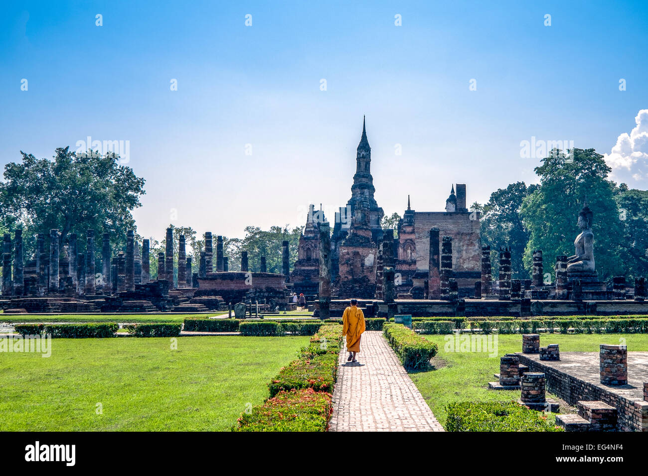 L'Asie. La Thaïlande, la province de Sukhothai. Parc archéologique de Sukhothai, classé au Patrimoine Mondial de l'UNESCO. Wat Mahathat Banque D'Images