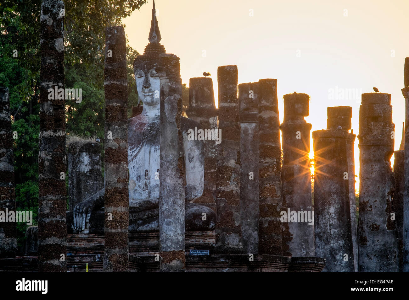 L'Asie. La Thaïlande, l'ancienne capitale du Siam. Parc archéologique de Sukhothai, classé au Patrimoine Mondial de l'UNESCO. Wat Mahathat. Statue de Bouddha Banque D'Images