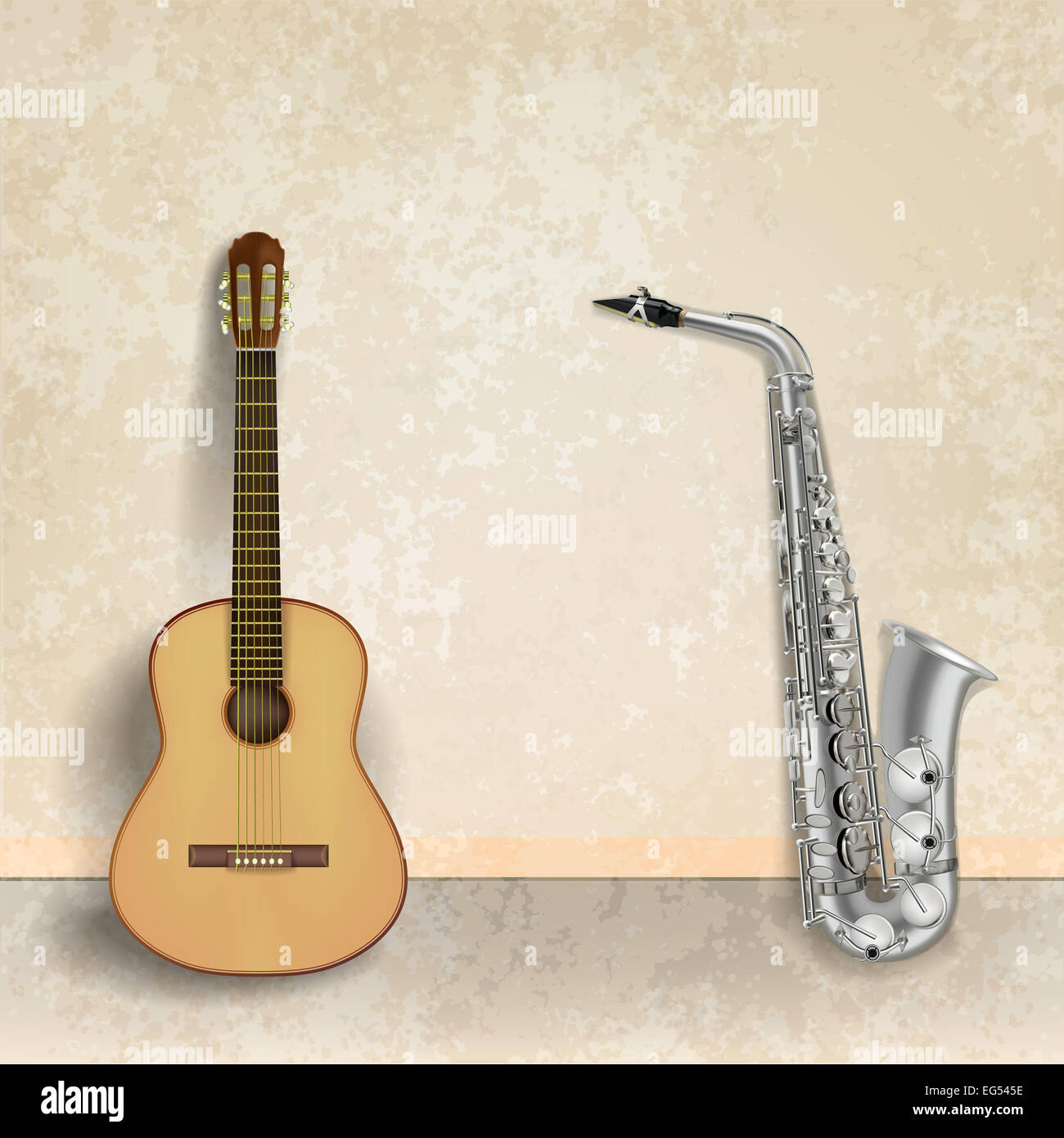 Abstract grunge fond beige avec saxophone et guitare acoustique Photo Stock  - Alamy