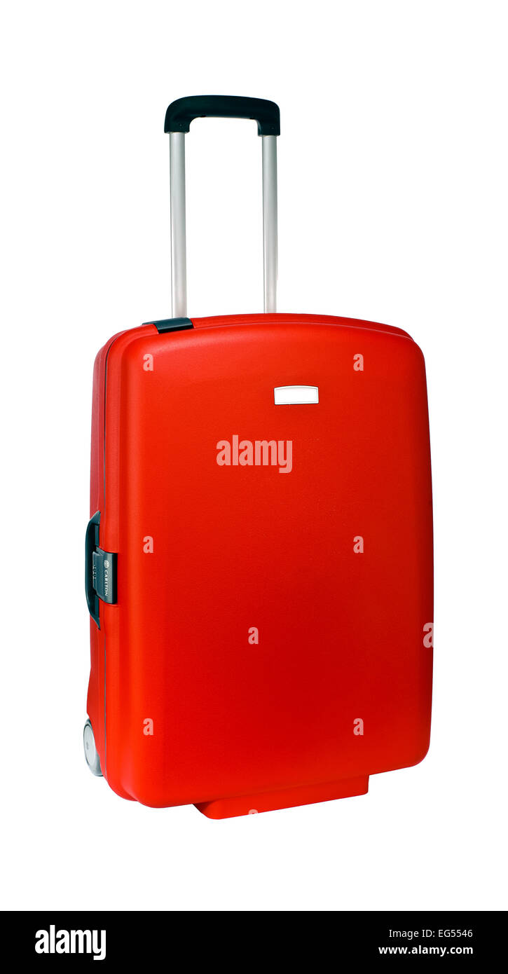 Valise rouge sur fond blanc Banque D'Images