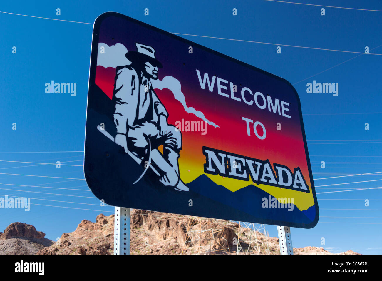 Bienvenue À NEVADA NEVADA ARIZONA USA FRONTIÈRE SIGNE Banque D'Images