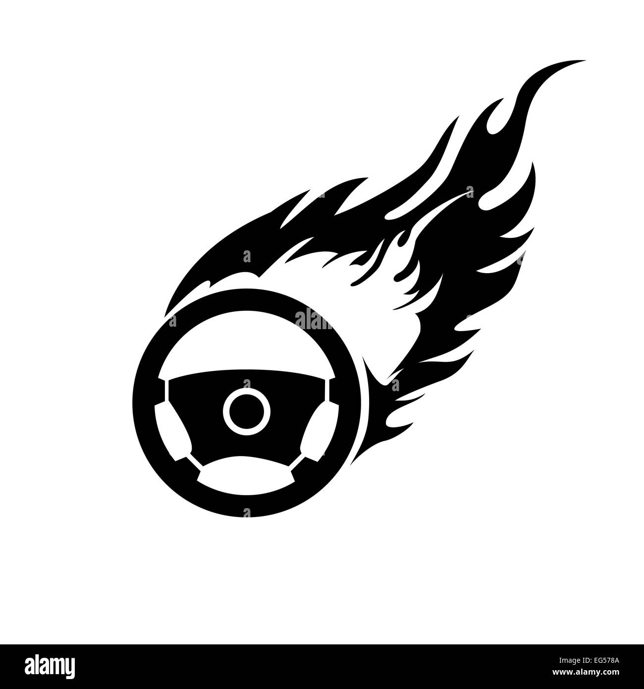 Voiture de course en feu Banque d'images noir et blanc - Alamy